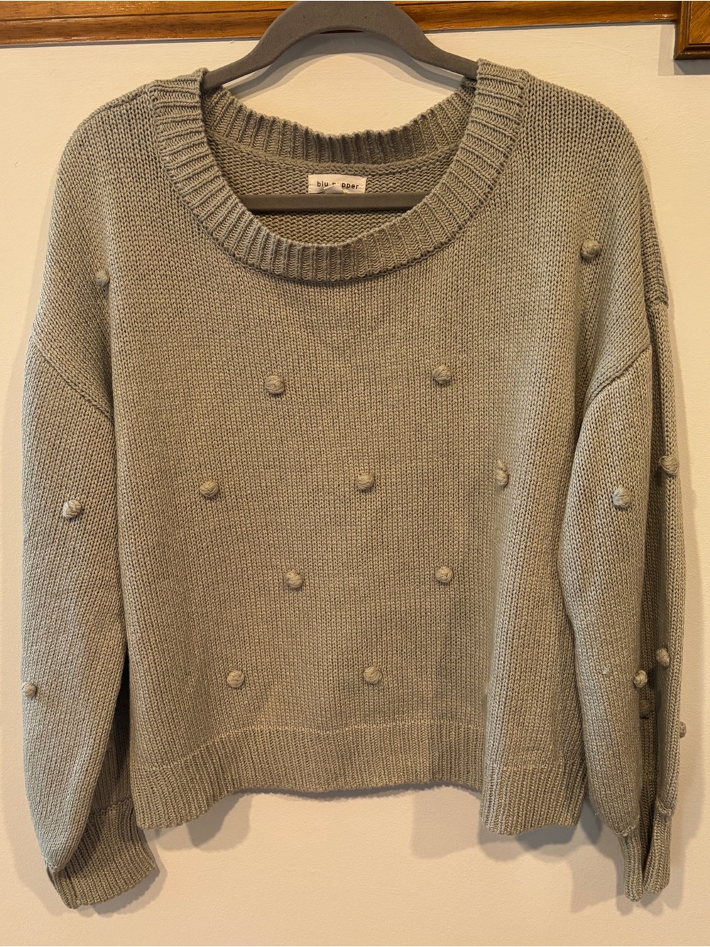 Blu Pepper Grey Textured Polka Dot Pom-Pom Sweater - Women’s Large